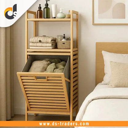 Laundry Basket with Wooden Storage Shelf