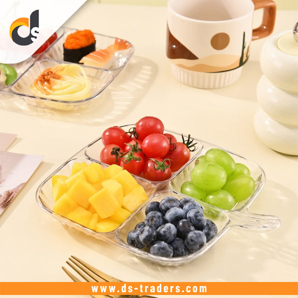 4 Section Acrylic Serving Plate With Handle