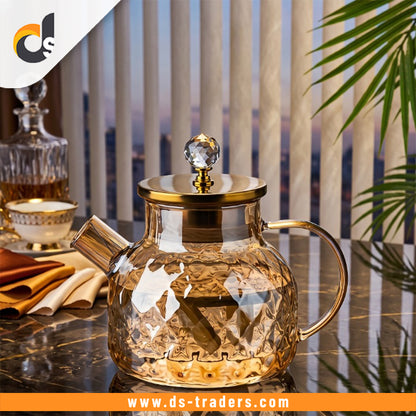 Crystal Glass Tea Kettle With Diamond Cut Lid