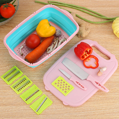 Multifunctional Cutting Board & Grater Set With Foldable Basket