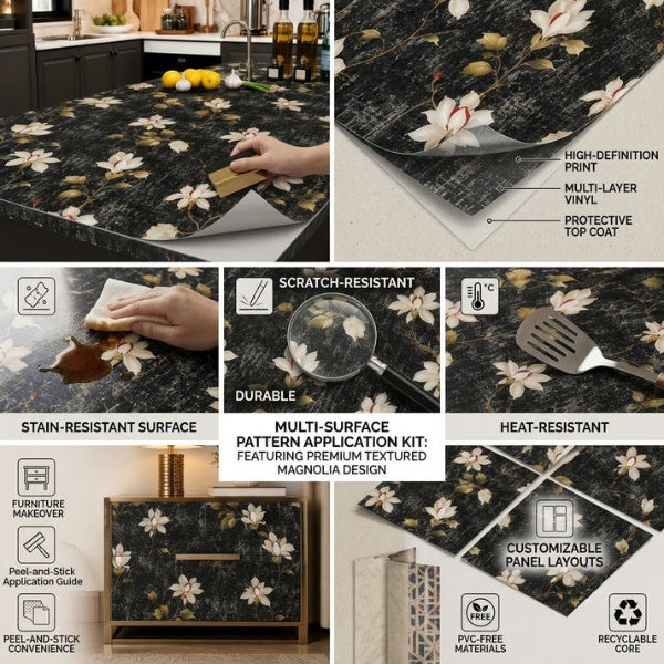 Self Adhesive Black Floral Marble Sheet