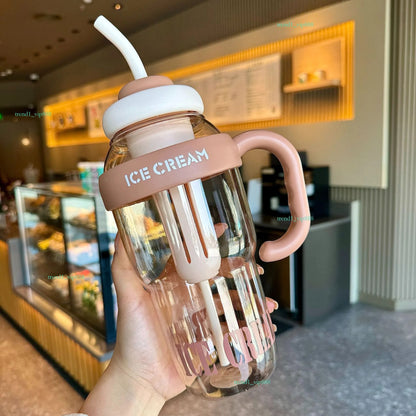 Plastic Water Bottle with Handle & Straw