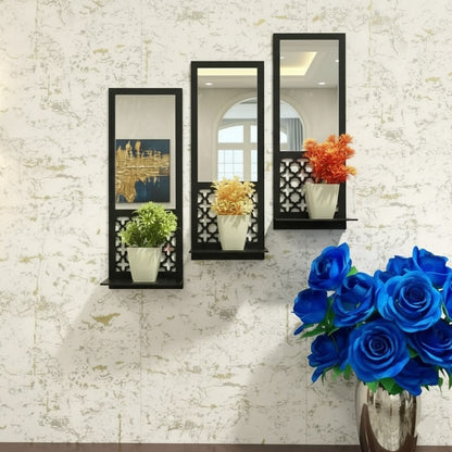 3PCs Wooden & Acrylic Shelf Mirror