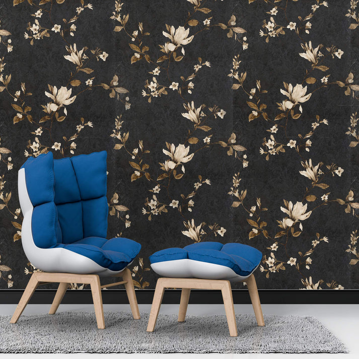 Self Adhesive Black Floral Marble Sheet