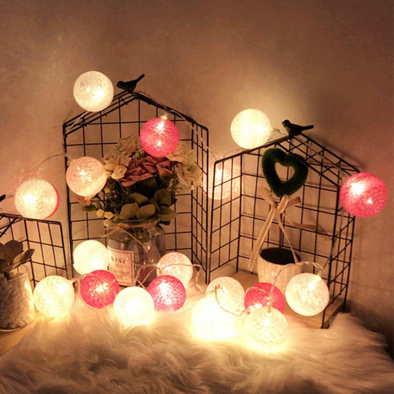 10Pcs Pastel Cotton Ball LED String Lights