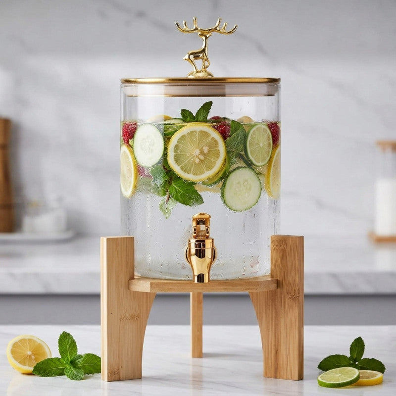 Luxury Glass Beverage Dispenser with Deer Lid
