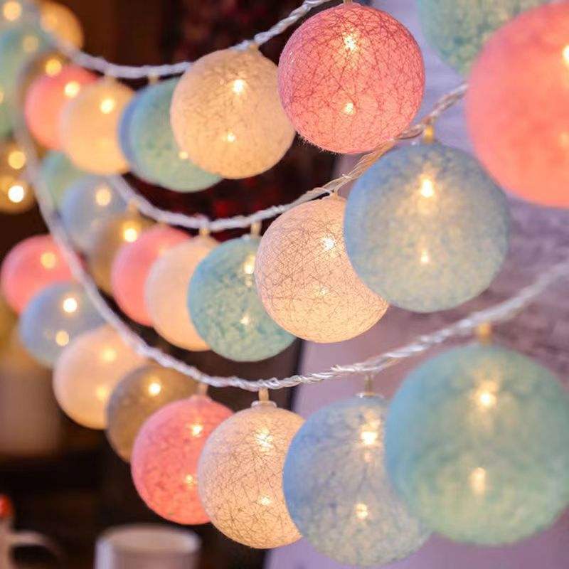10Pcs Pastel Cotton Ball LED String Lights