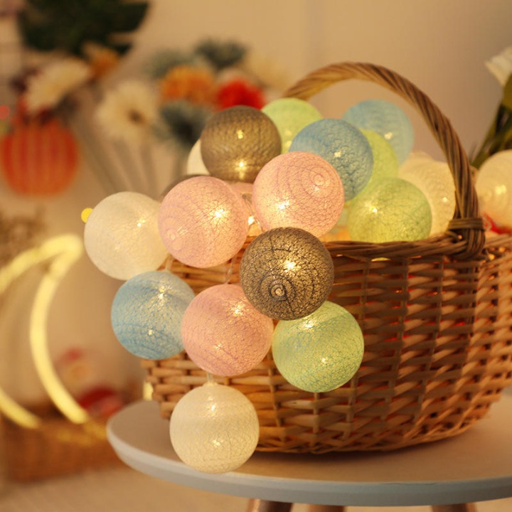 10Pcs Pastel Cotton Ball LED String Lights