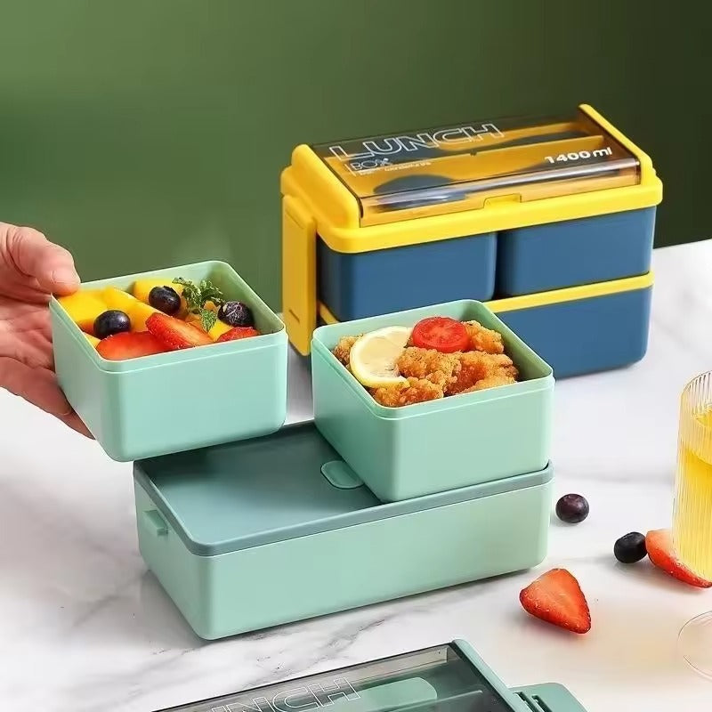 Double Layer Lunch Box With Fork And Spoon (1400ml)