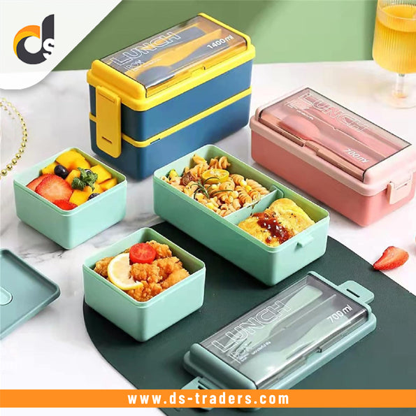 Double Layer Lunch Box With Fork And Spoon (1400ml)