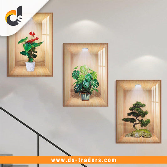 3D Plant Wall Stickers (3pcs Set) - Random Design