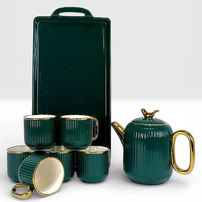 8PCs Ceramic Tea Set With Tray