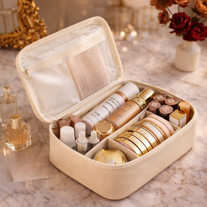 Multi Compartment Leather Cosmetic Bag