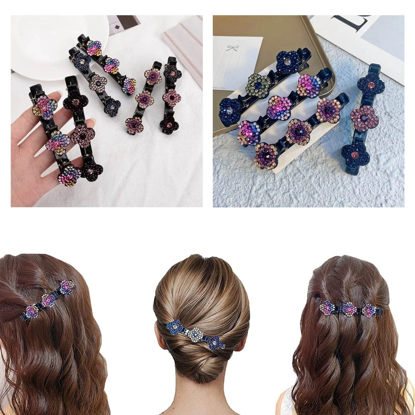 Sparkling Crystal Stone Braided Hair Clips