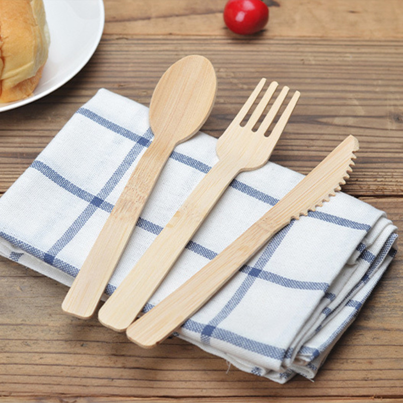 4Pc Each Disposable Bamboo Knife, Fork and Spoon Set