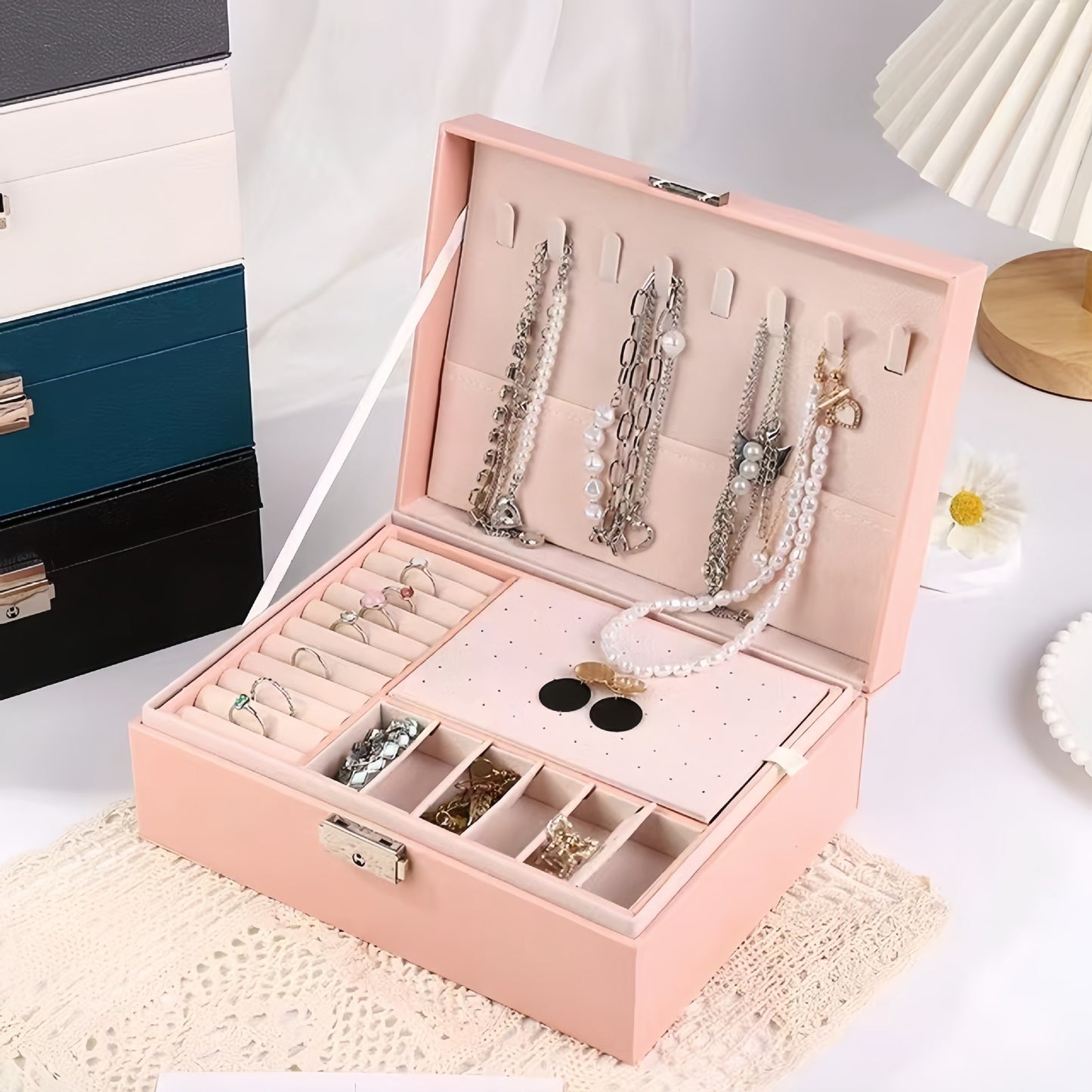 Double-Layer Leather Jewelry Storage Box