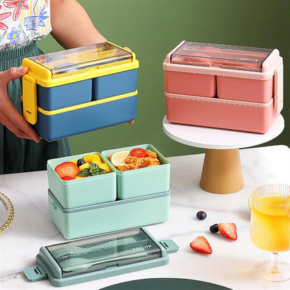 Double Layer Lunch Box With Fork And Spoon (1400ml)