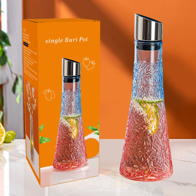 Luxury Gradient Glass Jug with Stainless Steel Lid