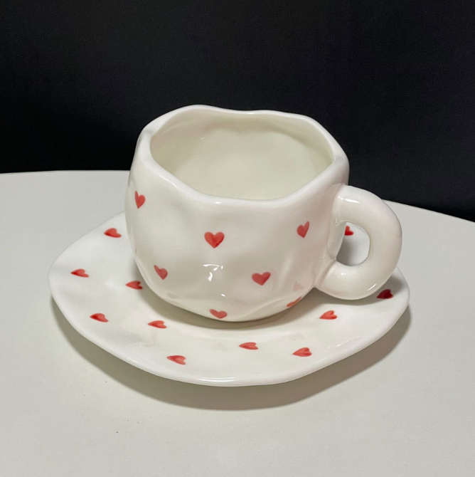 Heart Printed Ceremic Coffee Mug with Sausar