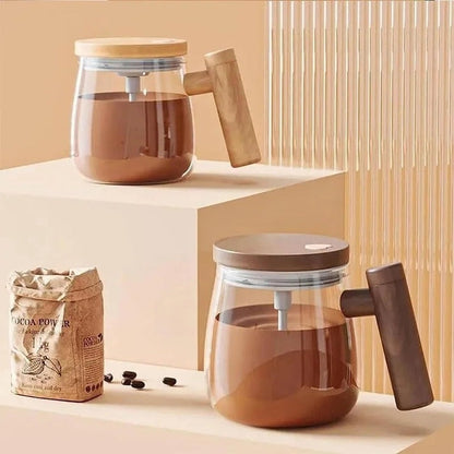 Self Stirring Coffee Cup With Wooden Handle