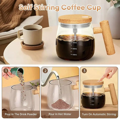 Self Stirring Coffee Cup With Wooden Handle