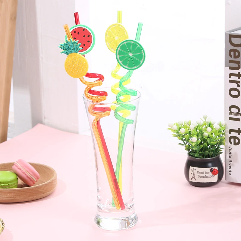 4pcs/pack Fruit Cartoon Party Decoration Straw.