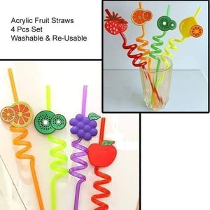 4pcs/pack Fruit Cartoon Party Decoration Straw.