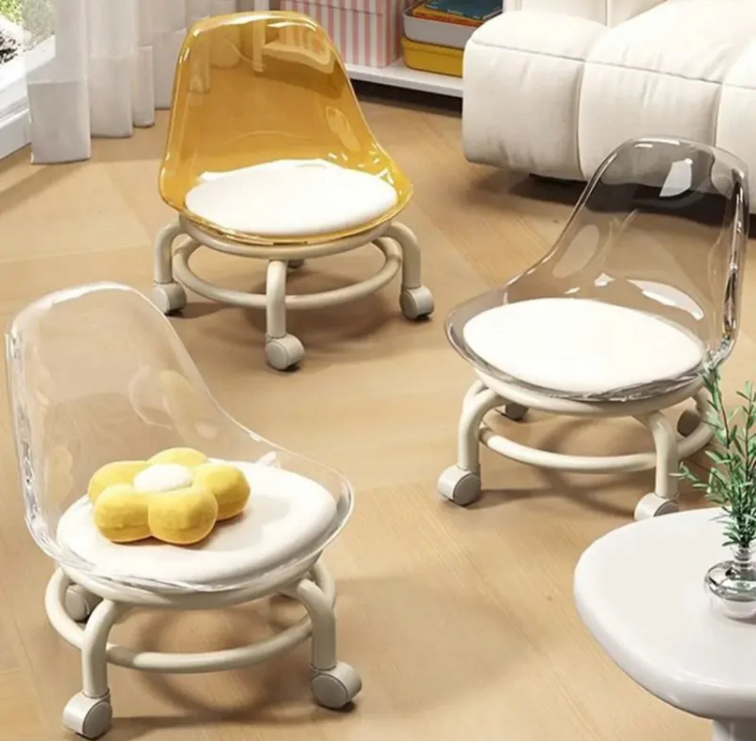 Portable Mini Acrylic Chair With Universal Wheel