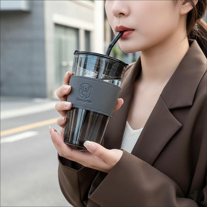 Glass Coffee Cup with Straw