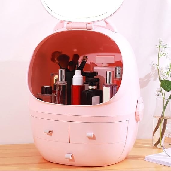 Portable Cosmetic Organizer With LED Light Mirror