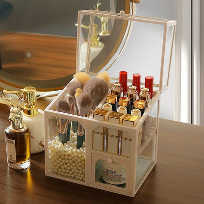 Glass Cosmetic And Makeup Brush Organizer