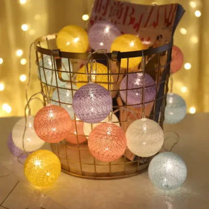 10Pcs Pastel Cotton Ball LED String Lights
