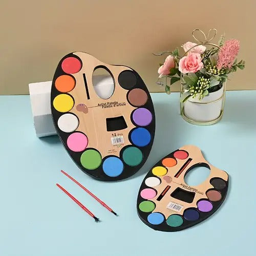 12-Color Water Paint Set with Brush