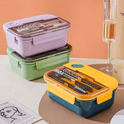 Two Compartment Lunch Box With Spoon Fork Chopstick