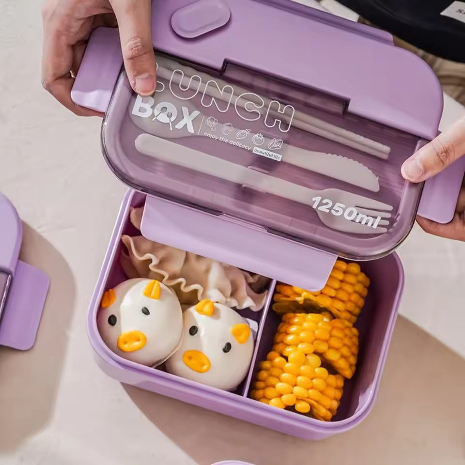 Two Compartment Lunch Box With Spoon Fork Chopstick