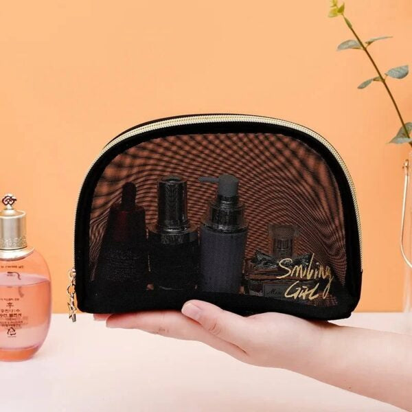 Women Black Mesh Cosmetic Bag
