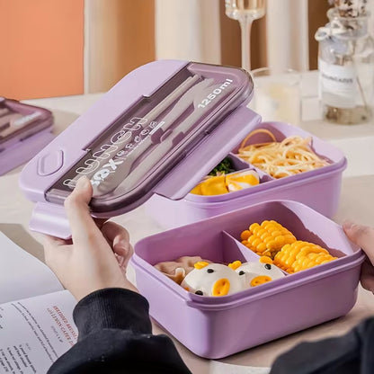 Two Compartment Lunch Box With Spoon Fork Chopstick