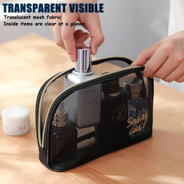 Women Black Mesh Cosmetic Bag