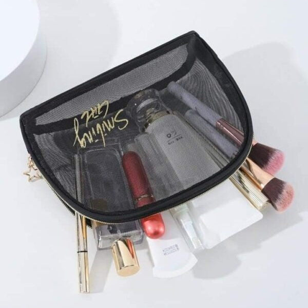 Women Black Mesh Cosmetic Bag