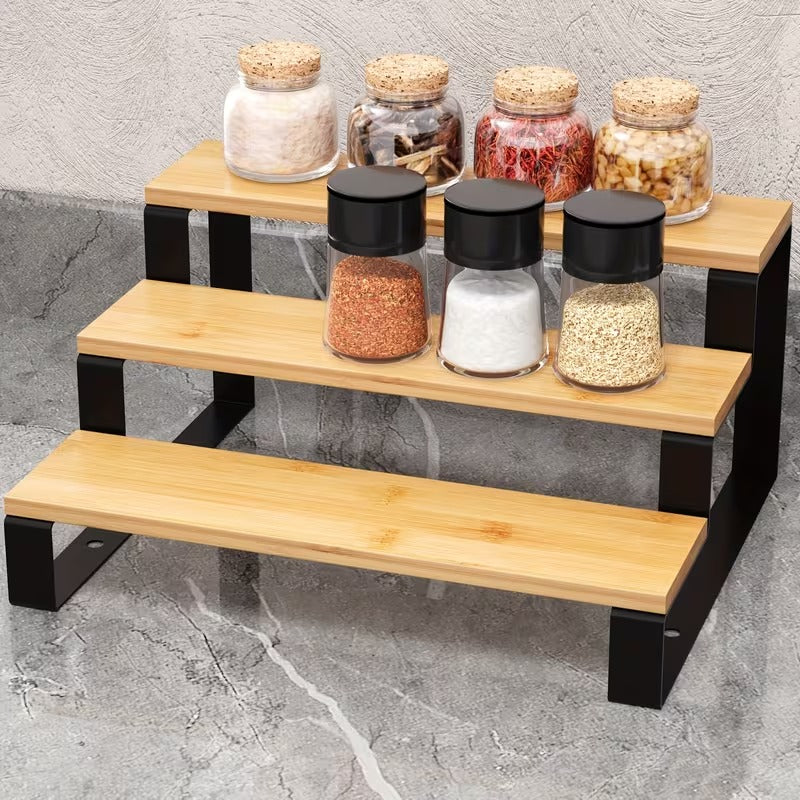 3 Layer Wooden Spice Organizer Rack