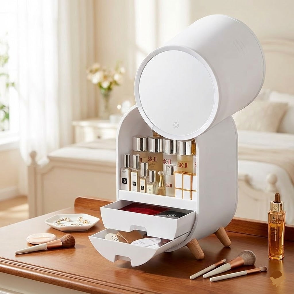 Large Cosmetic Storage Organizer with LED Mirror