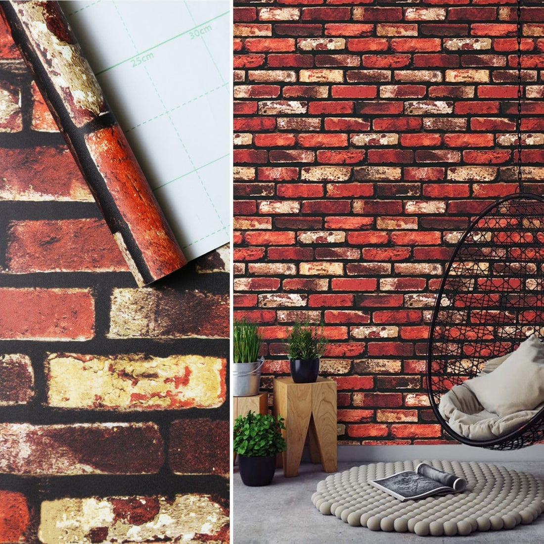 Self Adhesive Rustic Red Brick Marble Sheet