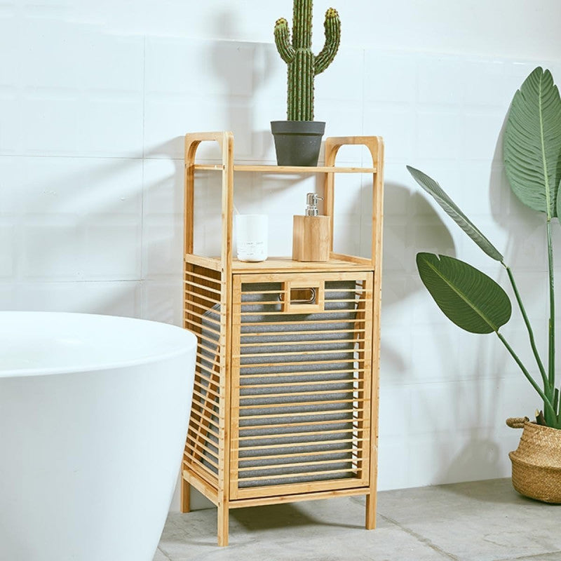 Laundry Basket with Wooden Storage Shelf