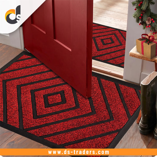Red Geometric Non Slip Floor Mat