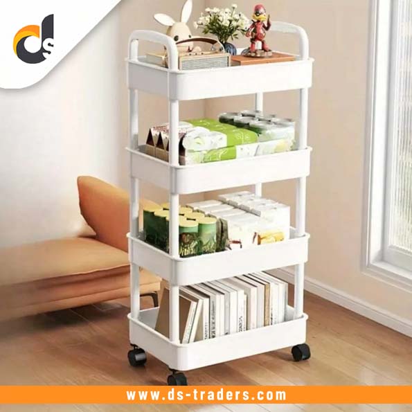 4 Tier MultiFunctional Storage Shelf Trolly with Rolling Wheels