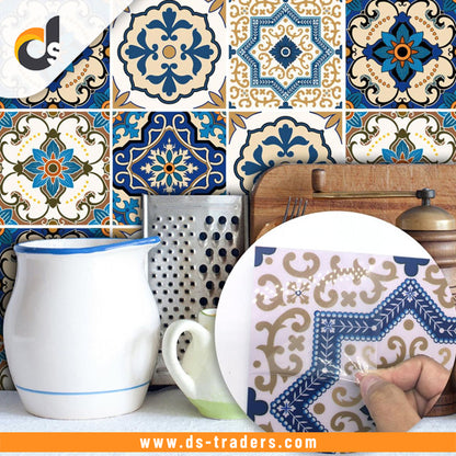 12PCs Blue & White Design Adhesive Tile Sticker