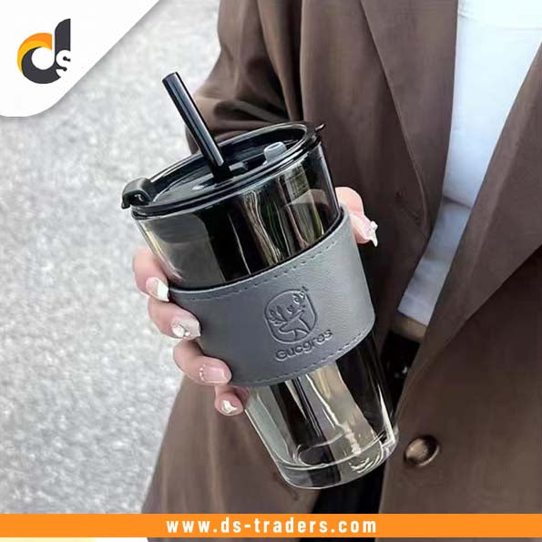 Glass Coffee Cup with Straw