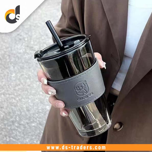 Glass Coffee Cup with Straw