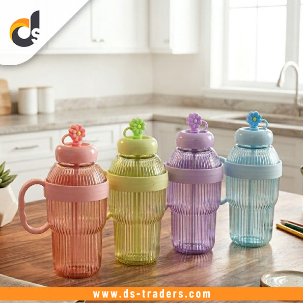 Portable Plastic Water Bottle with Straw (900ML)