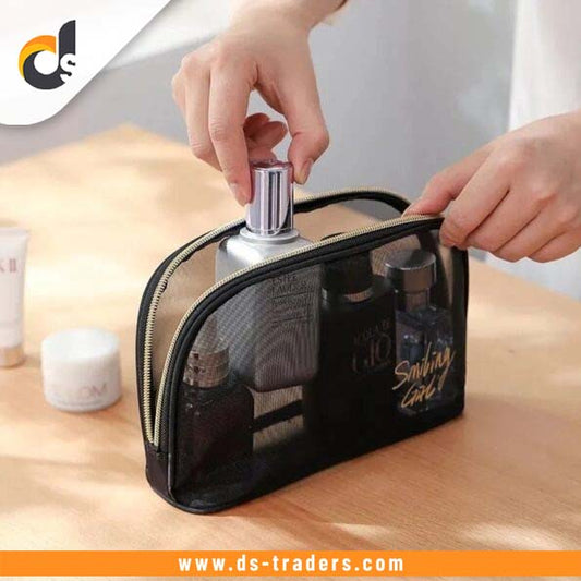 Women Black Mesh Cosmetic Bag